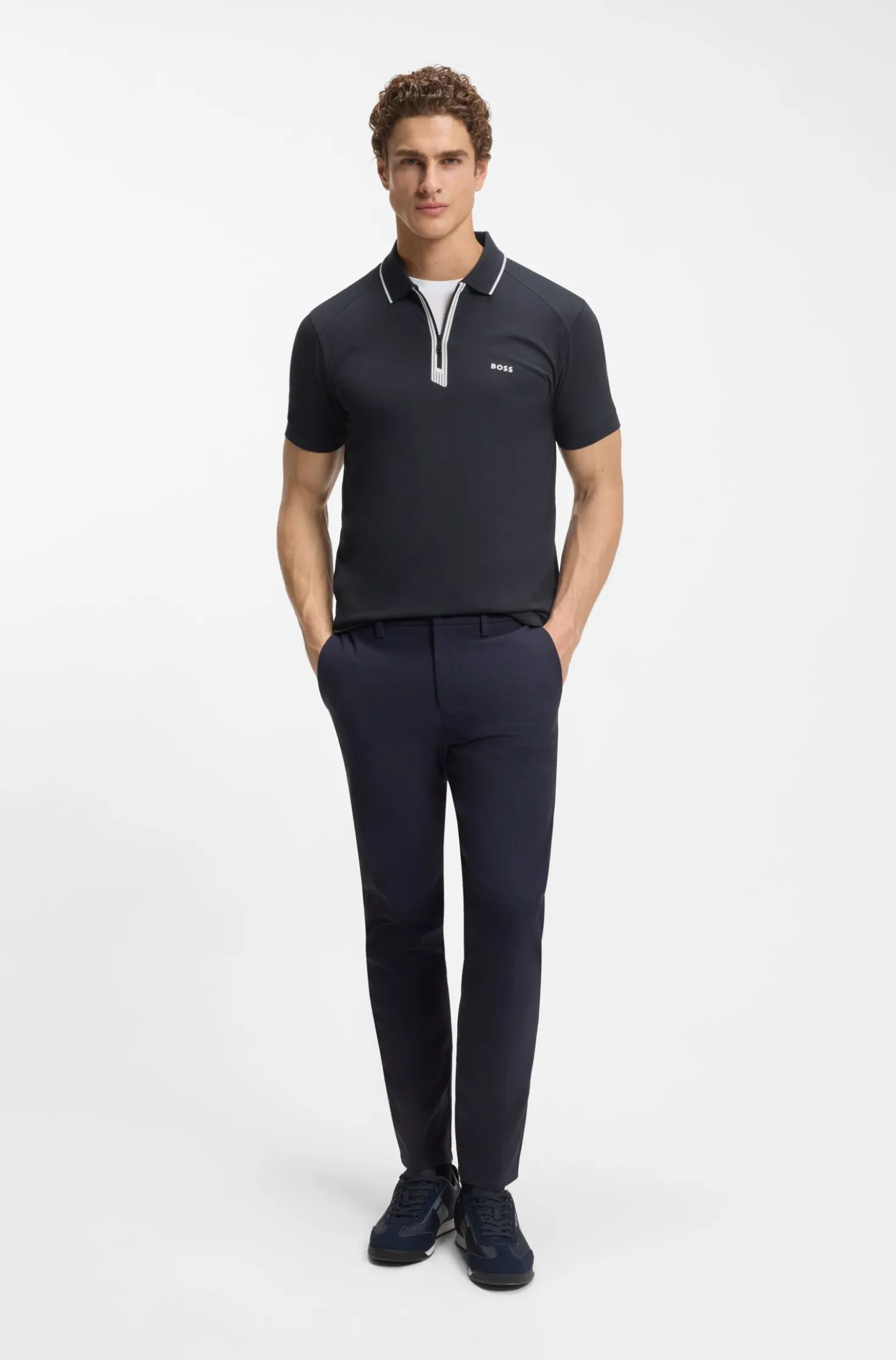 Slim-fit polo shirt with a zip placket