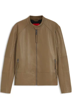 Slim-fit racer jacket in smooth leather