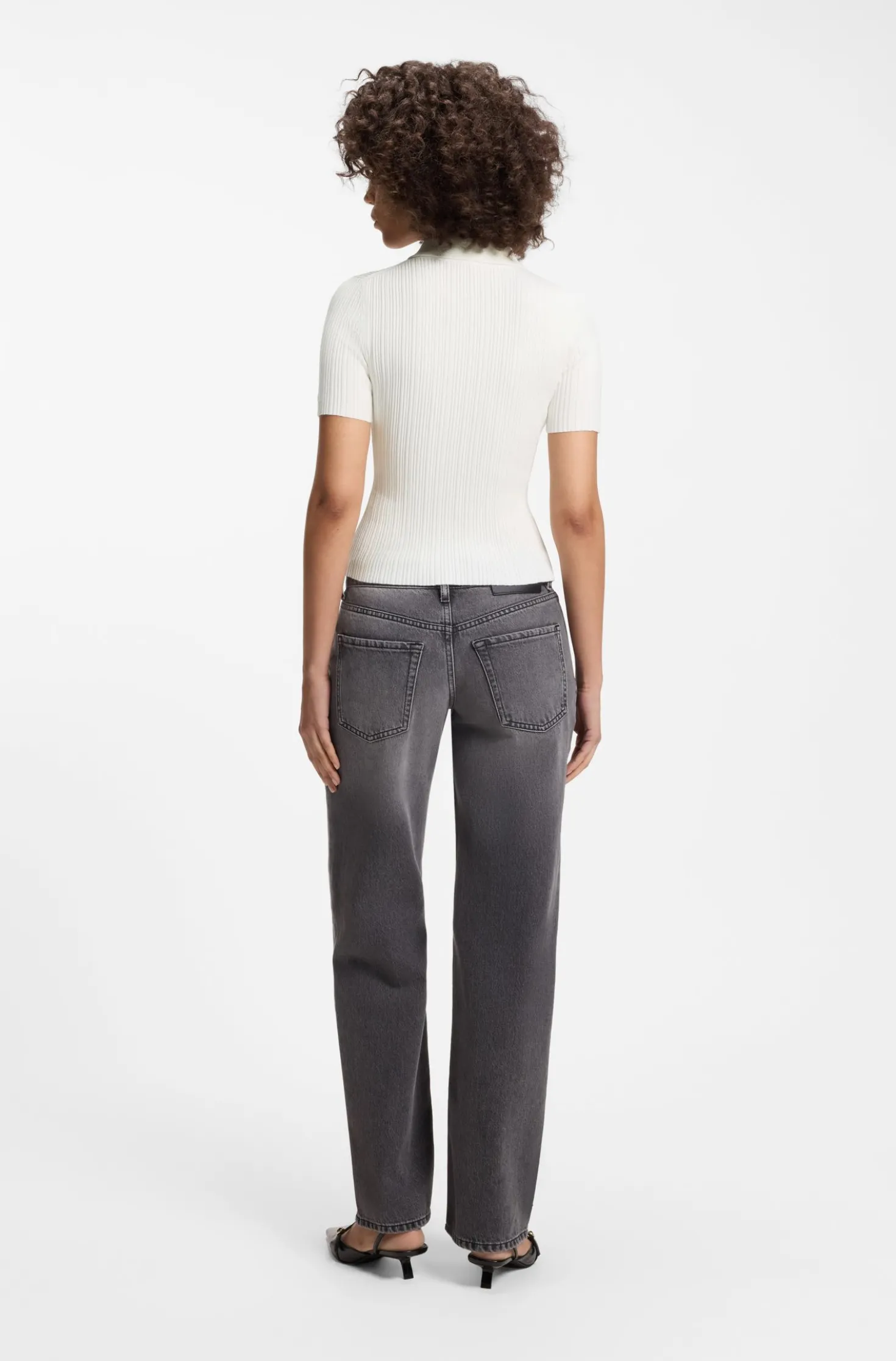 Slim-fit ribbed sweater with polo collar