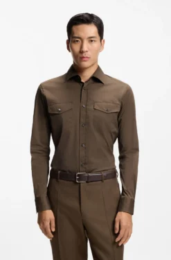 Slim-fit shirt in an Italian-made cotton blend