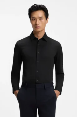 Slim-fit shirt in a performance-stretch cotton blend