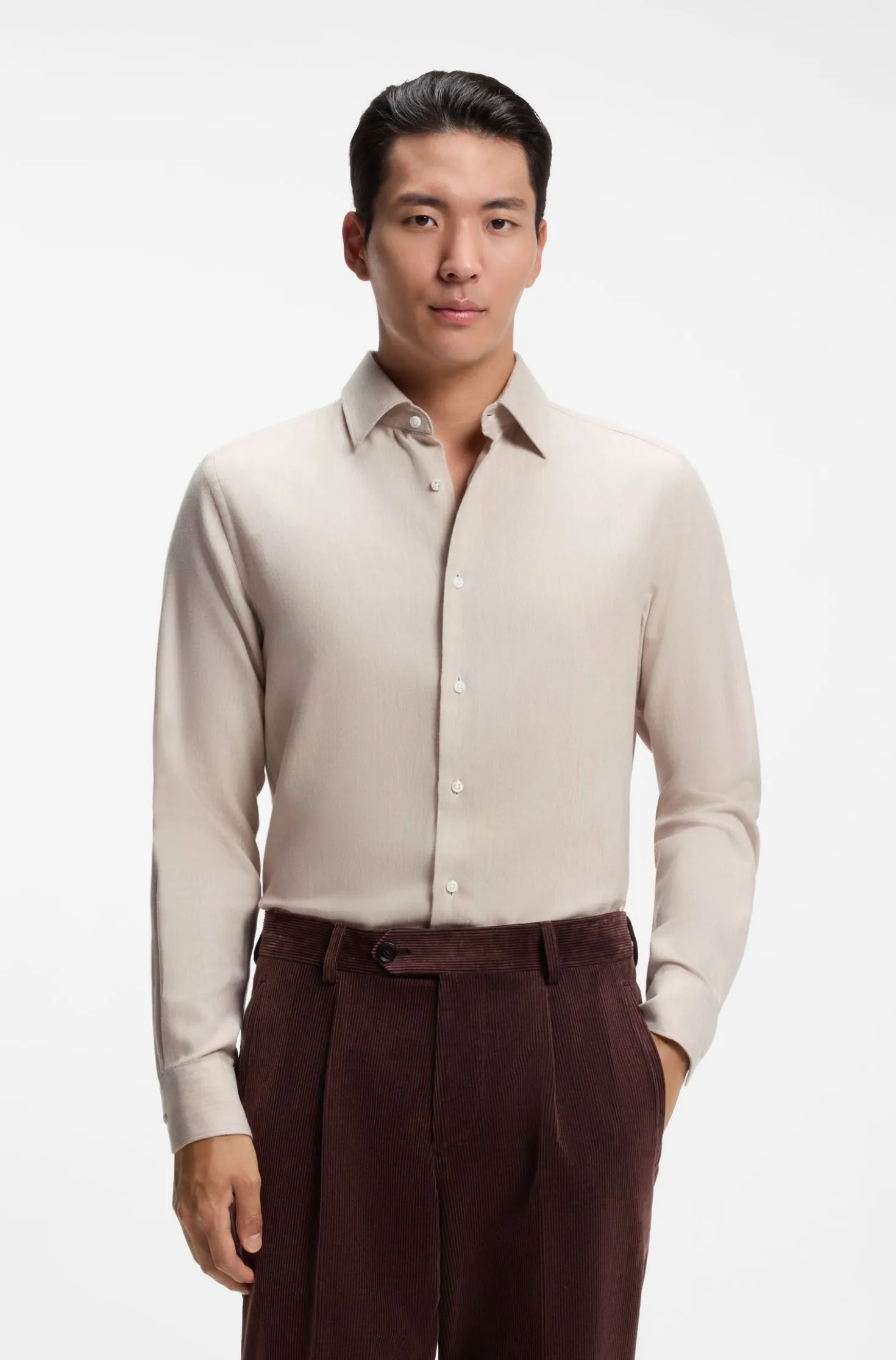 Slim-fit shirt in cotton-blend flannel