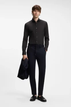 Slim-fit shirt in easy-iron cotton-blend poplin