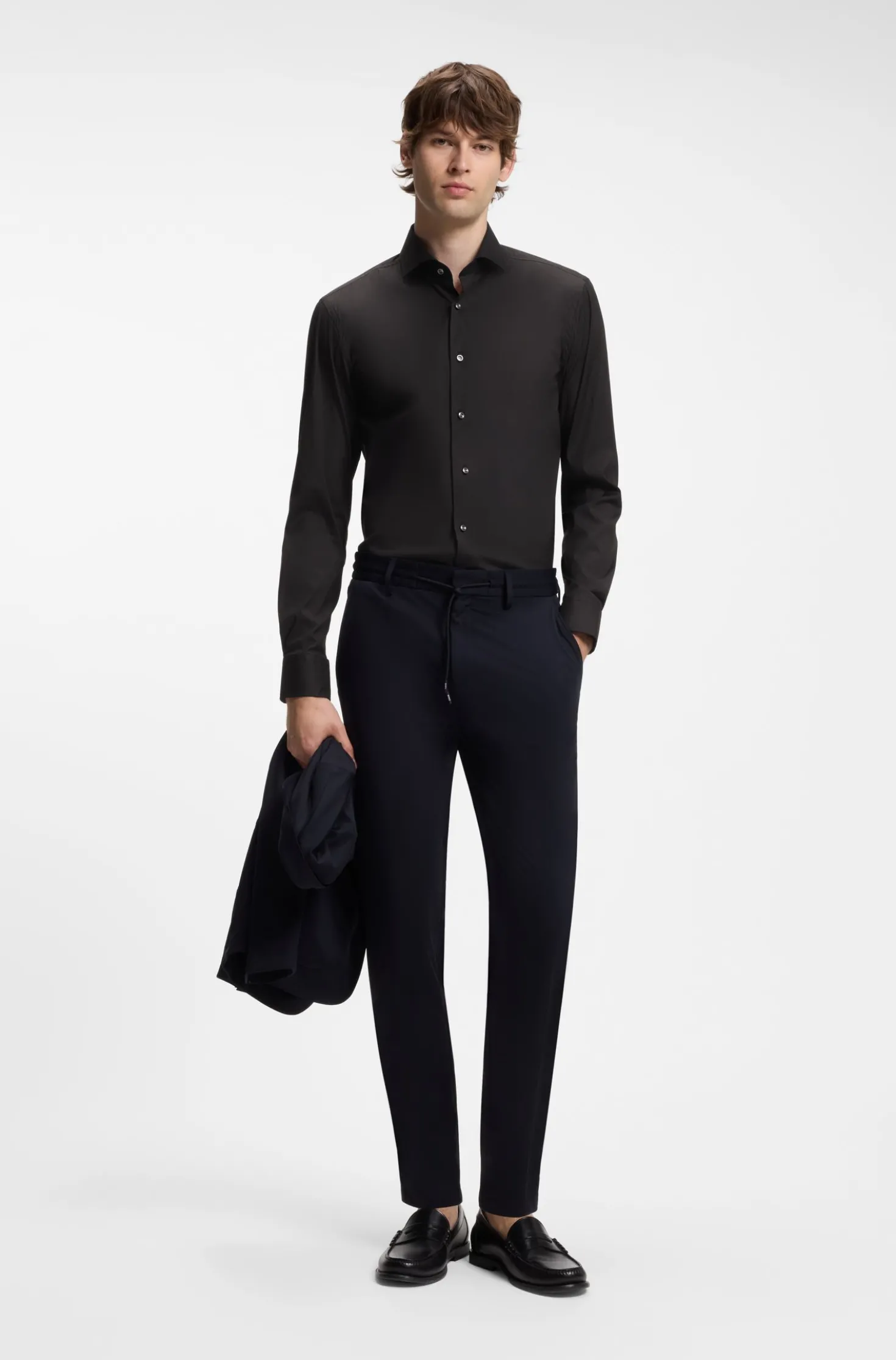 Slim-fit shirt in easy-iron cotton-blend poplin