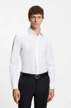 Slim-fit shirt in easy-iron stretch-cotton poplin