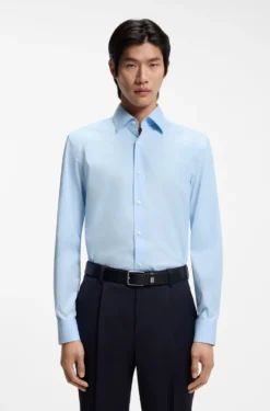 Slim-fit shirt in easy-iron stretch-cotton poplin