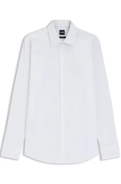 Slim-fit shirt in easy-iron stretch-cotton poplin