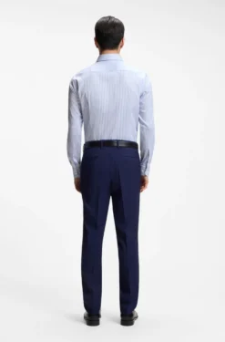 Slim-fit shirt in easy-iron striped stretch cotton