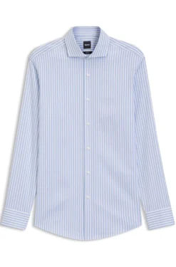 Slim-fit shirt in easy-iron striped stretch cotton