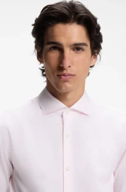 Slim-fit shirt in easy-iron striped stretch cotton