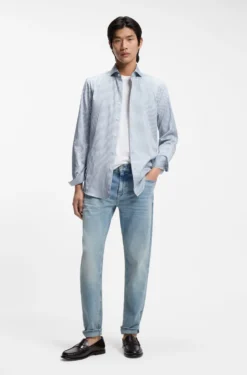 Slim-fit shirt in Italian-made striped cotton twill