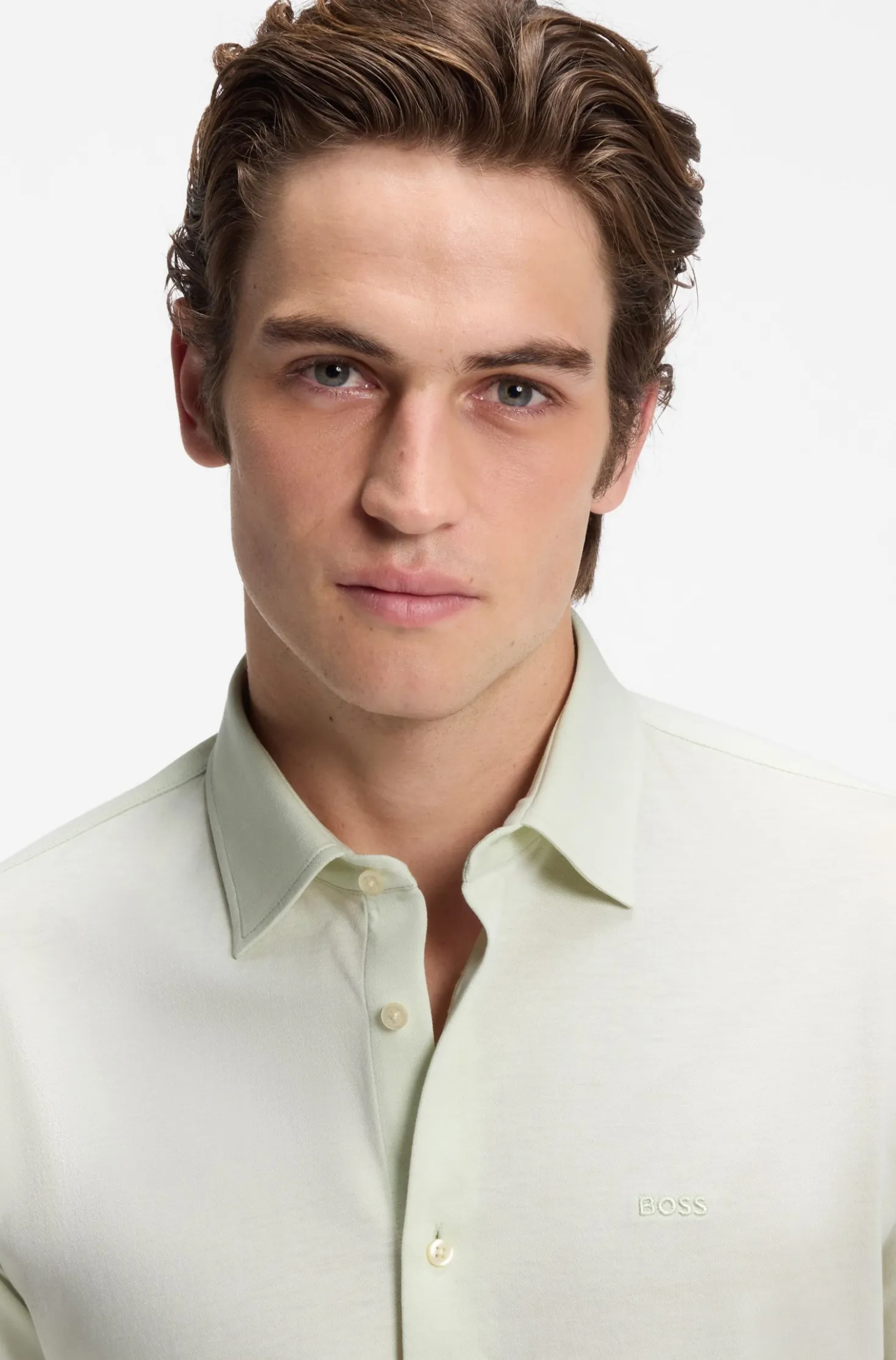 Slim-fit shirt in melange cotton jersey