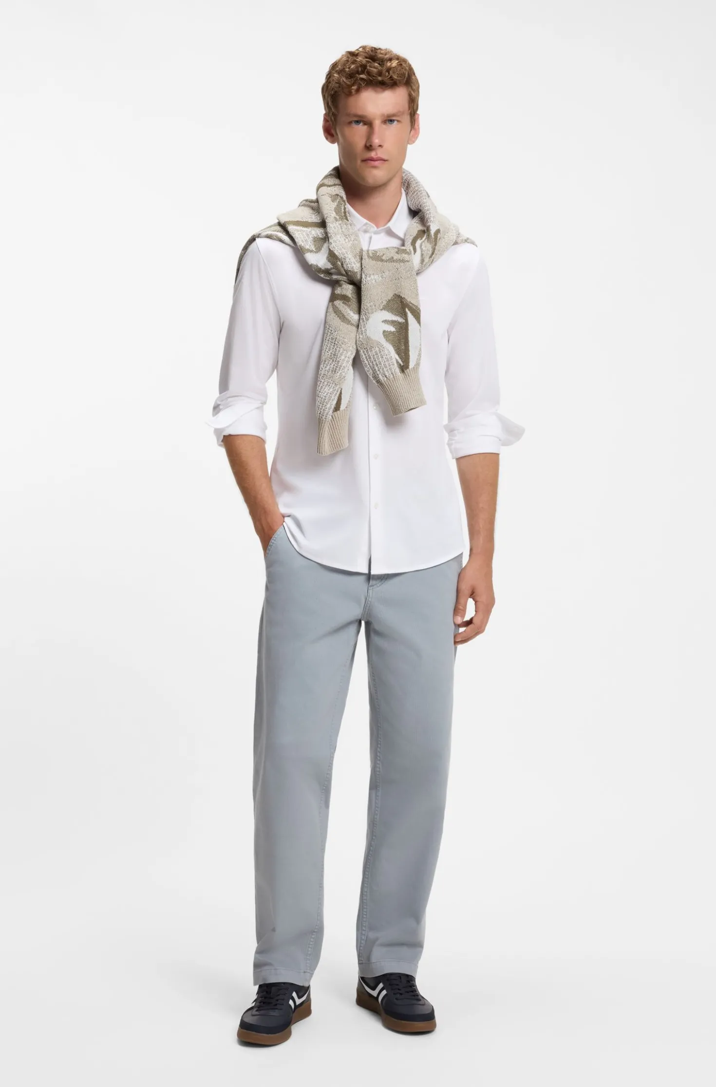 Slim-fit shirt in melange cotton jersey