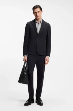 Slim-fit shirt in mouliné performance-stretch jersey