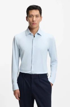 Slim-fit shirt in performance-stretch structured jersey
