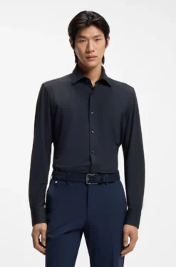 Slim-fit shirt in performance-stretch structured jersey