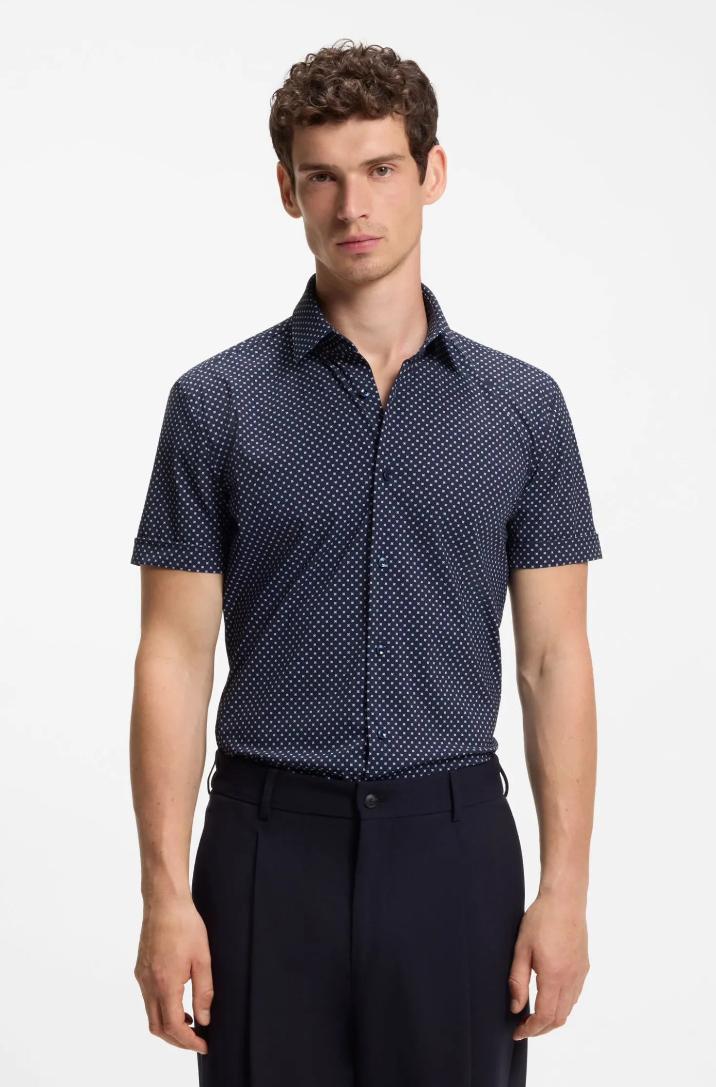 Slim-fit shirt in printed performance-stretch jersey