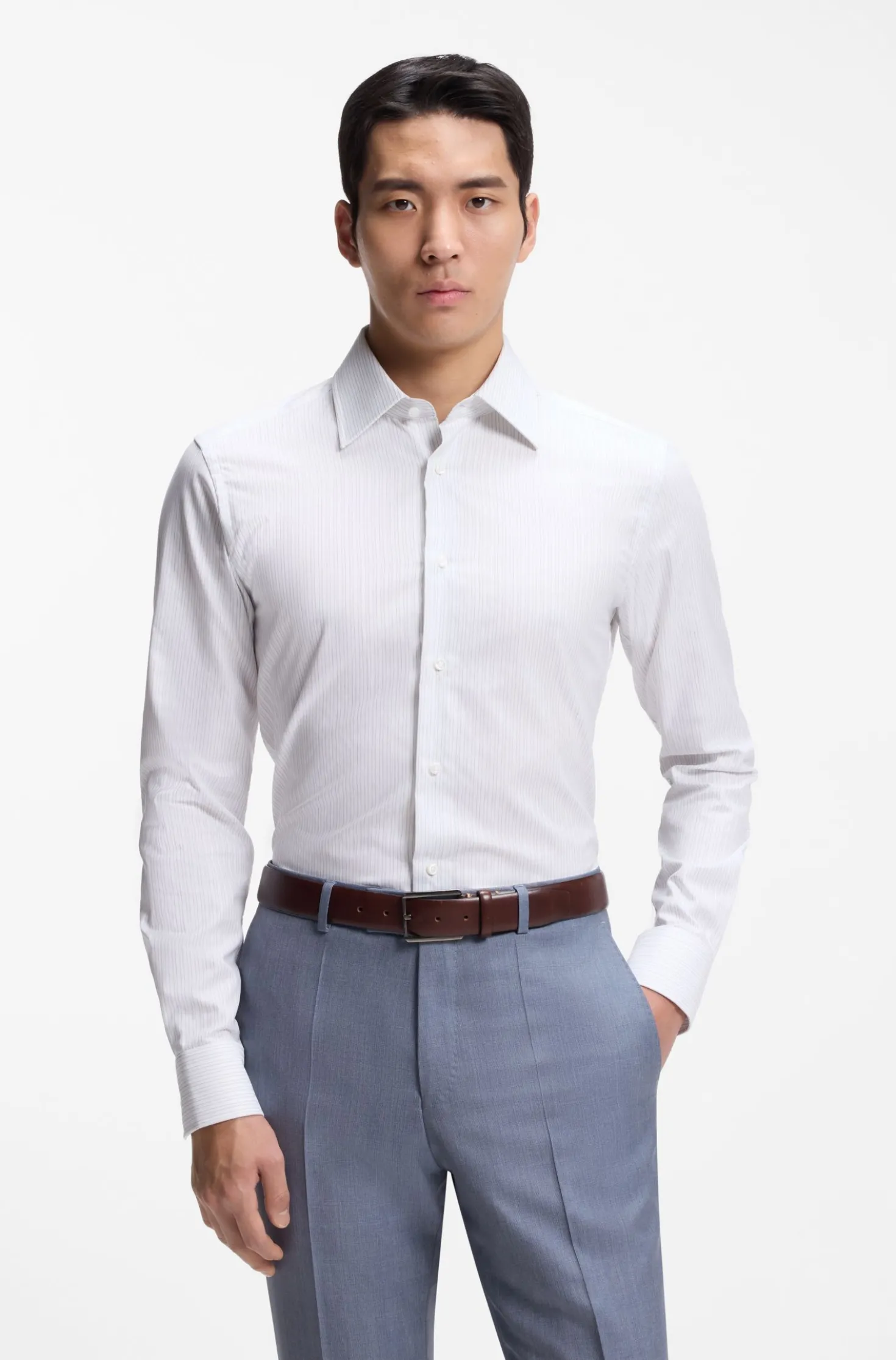 Slim-fit shirt in striped Italian-made cotton
