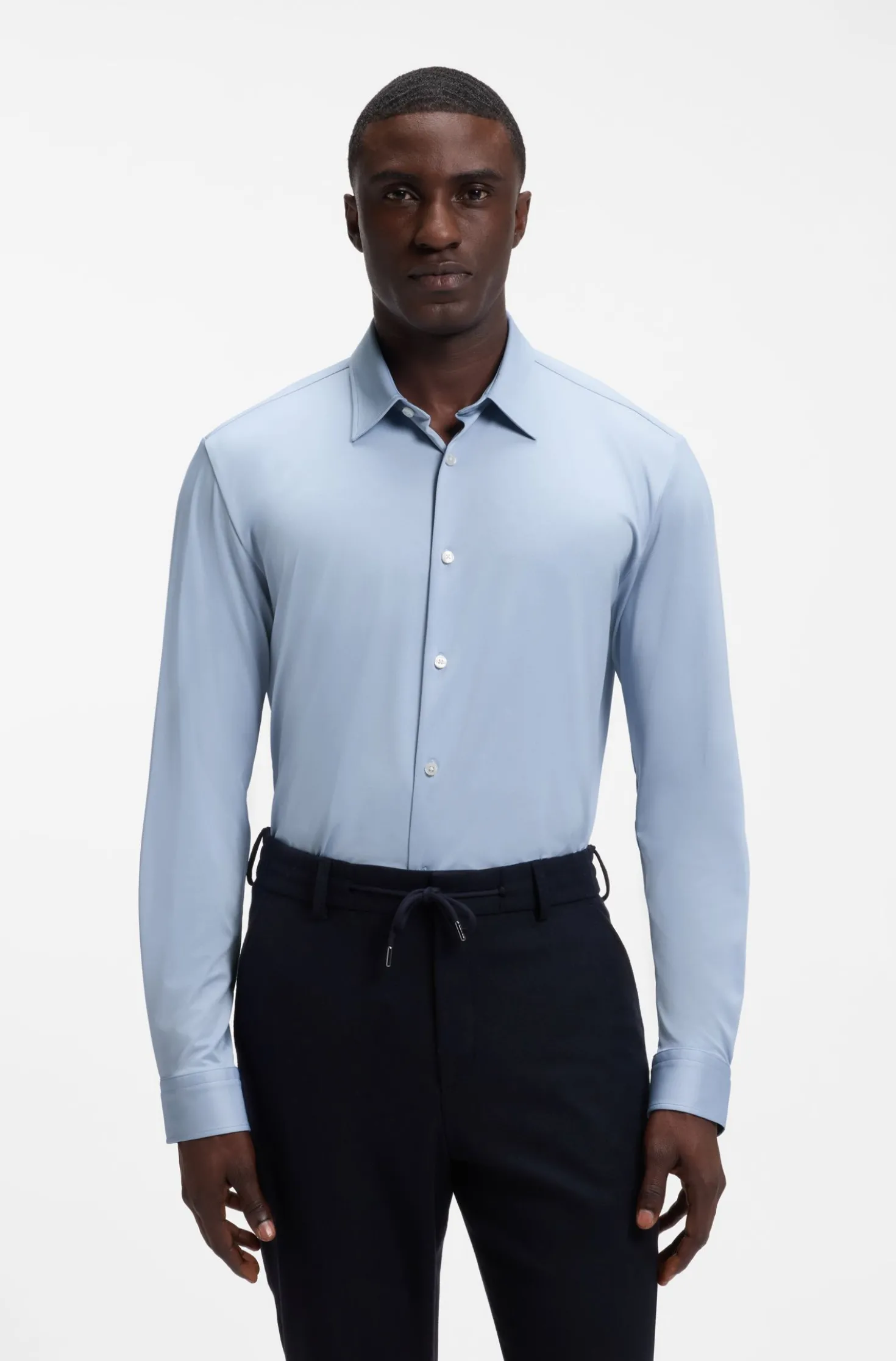Slim-fit shirt in structured performance-stretch fabric