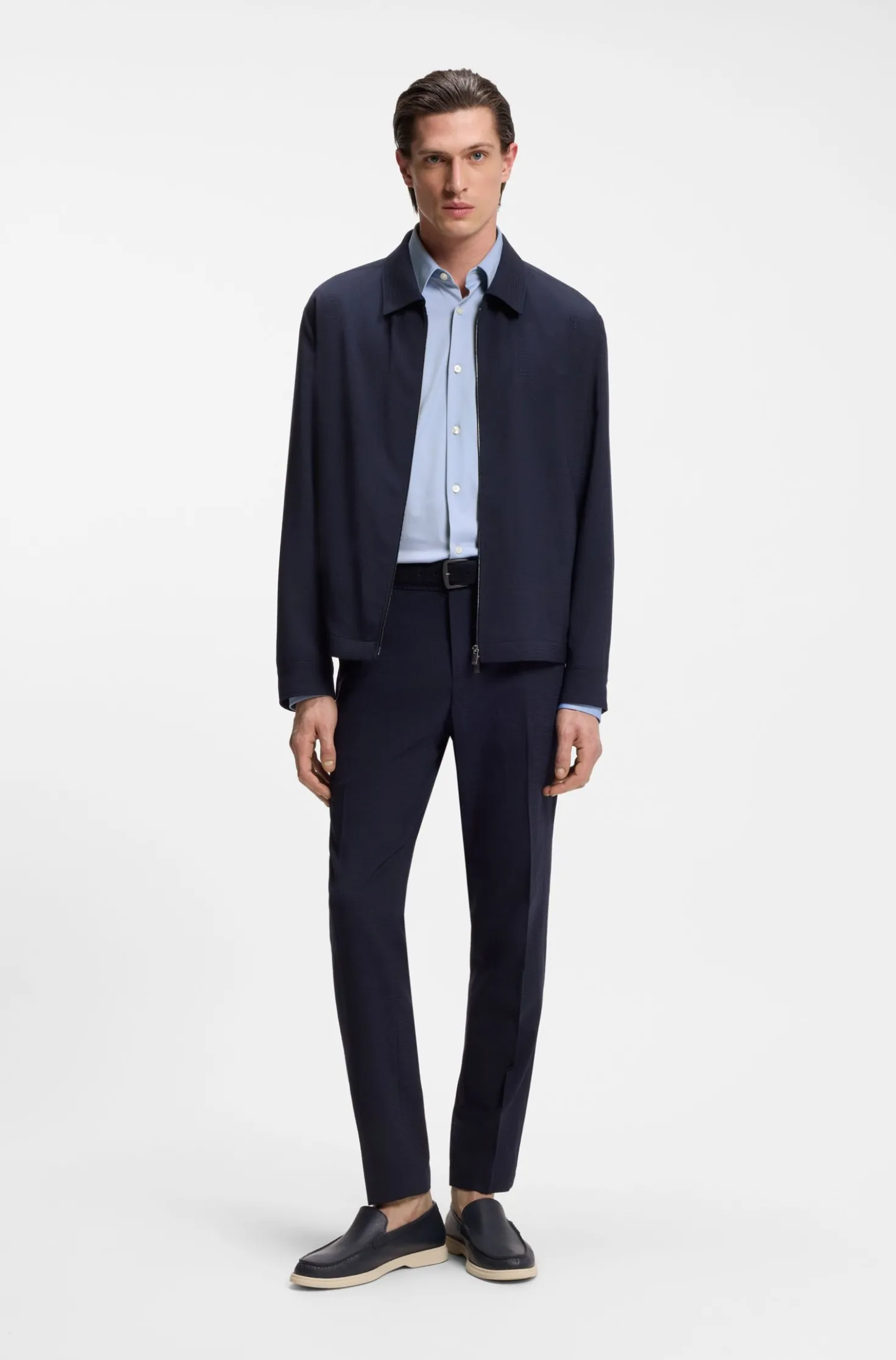Slim-fit shirt in structured performance-stretch fabric