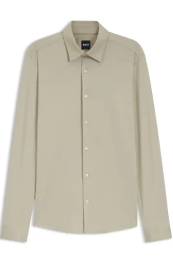 Slim-fit shirt in structured performance-stretch fabric