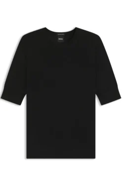 Slim-fit short-sleeved sweater in superfine merino wool