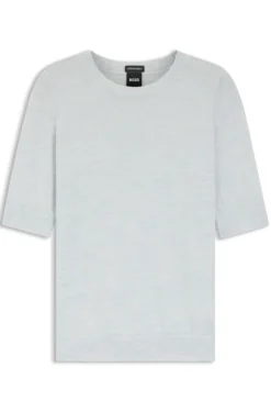 Slim-fit short-sleeved sweater in superfine merino wool