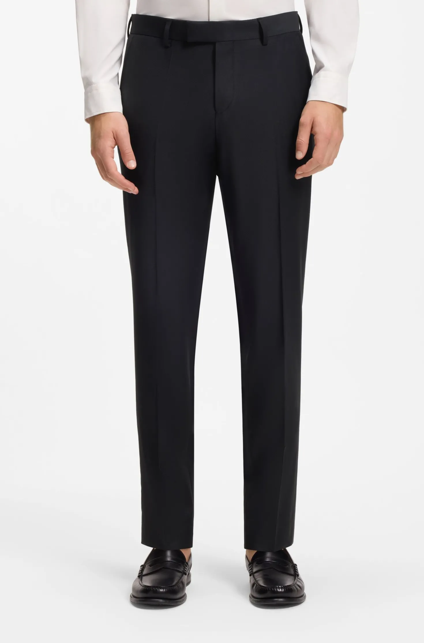 Slim-fit trousers in micro-patterned stretch wool