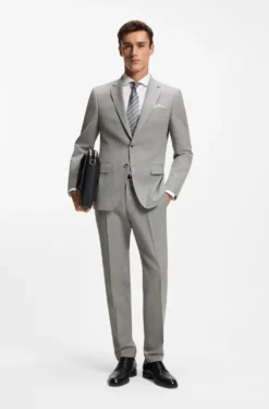 Slim-fit trousers in micro-patterned stretch wool