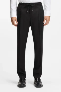 Slim-fit trousers in twill fabric with drawstring waist