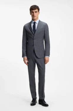 Slim-fit trousers in virgin wool, silk and linen