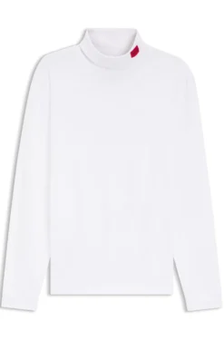 Slim-fit T-shirt in cotton with logo mock neckline