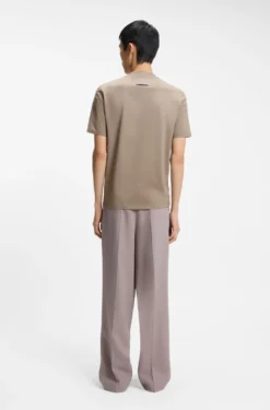 Slim-fit T-shirt in stretch cotton with stand collar