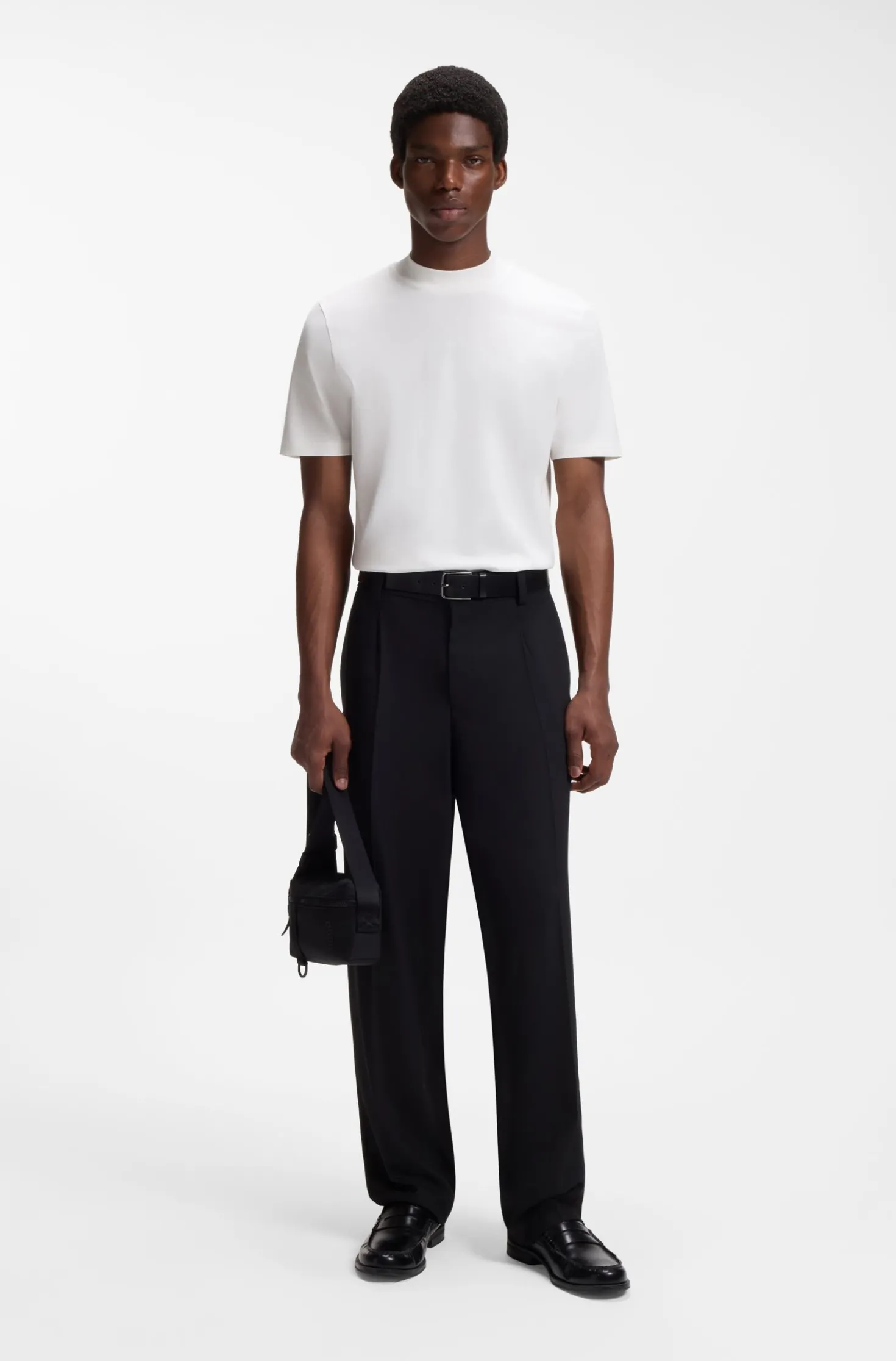 Slim-fit T-shirt in stretch cotton with stand collar