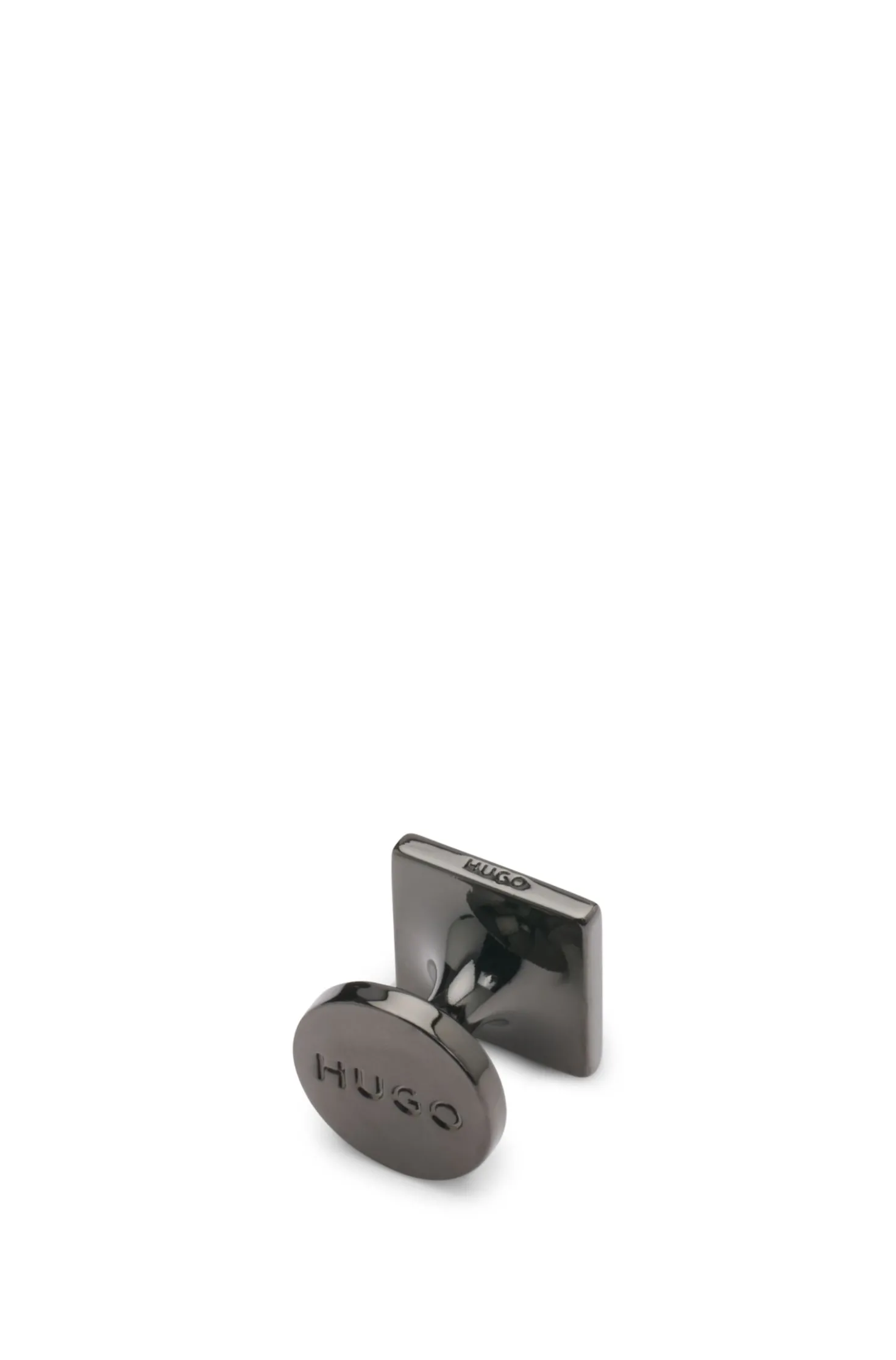 Square cufflinks with enamel core and logo