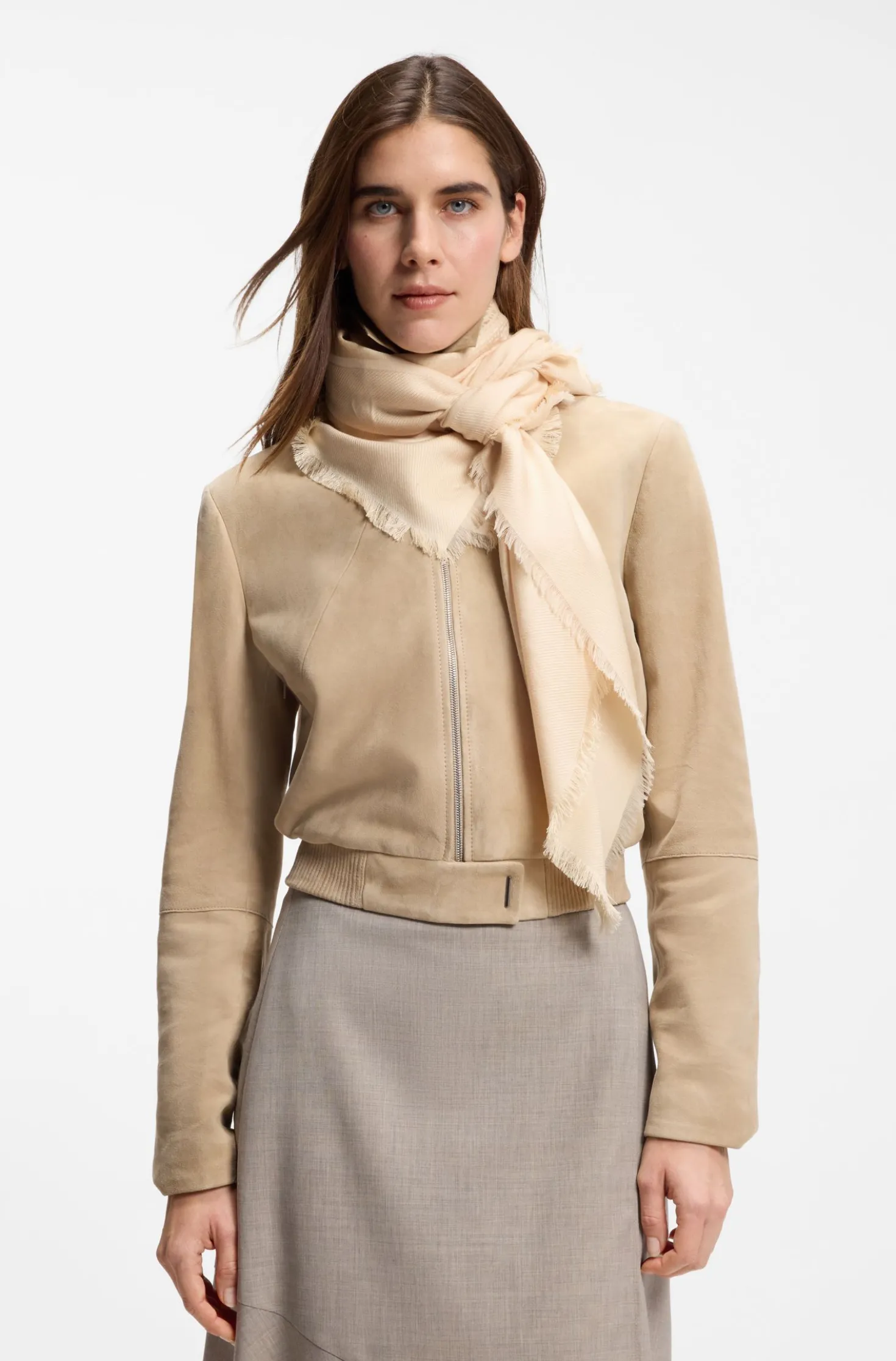 Square scarf in silk and wool with logo details