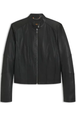 Stand-collar biker jacket in soft leather