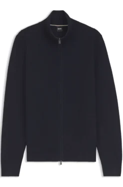 Stand-collar cotton cardigan with zip closure