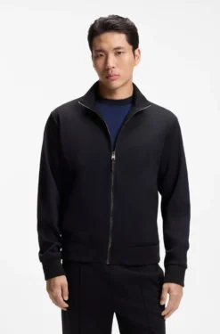 Stand-collar wool-blend sweatshirt with full zip