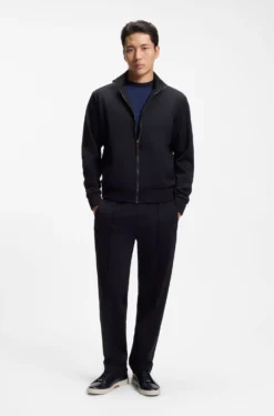 Stand-collar wool-blend sweatshirt with full zip