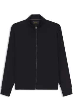 Stand-collar wool-blend sweatshirt with full zip