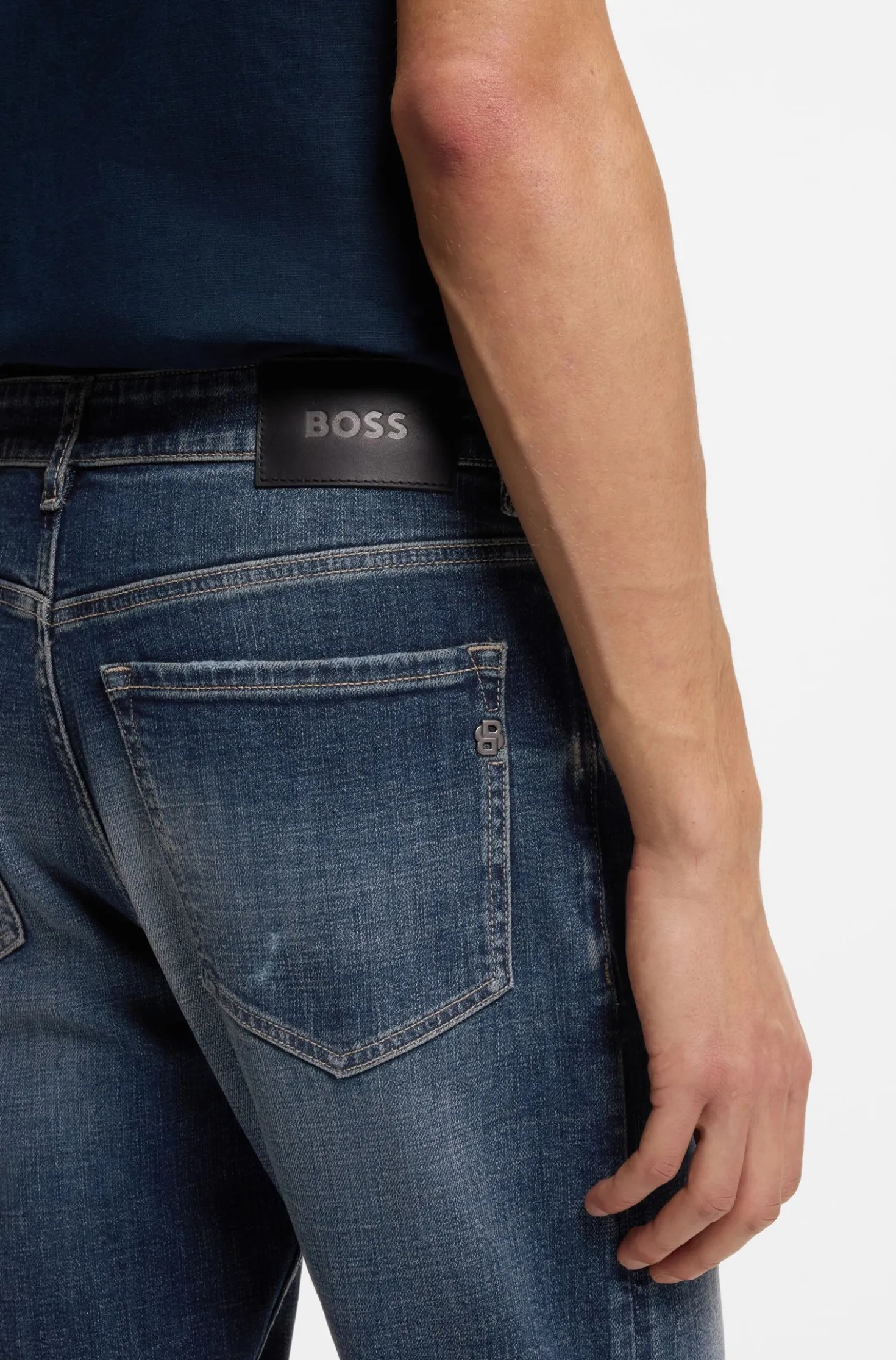 Straight-fit jeans in dark-blue stretch denim
