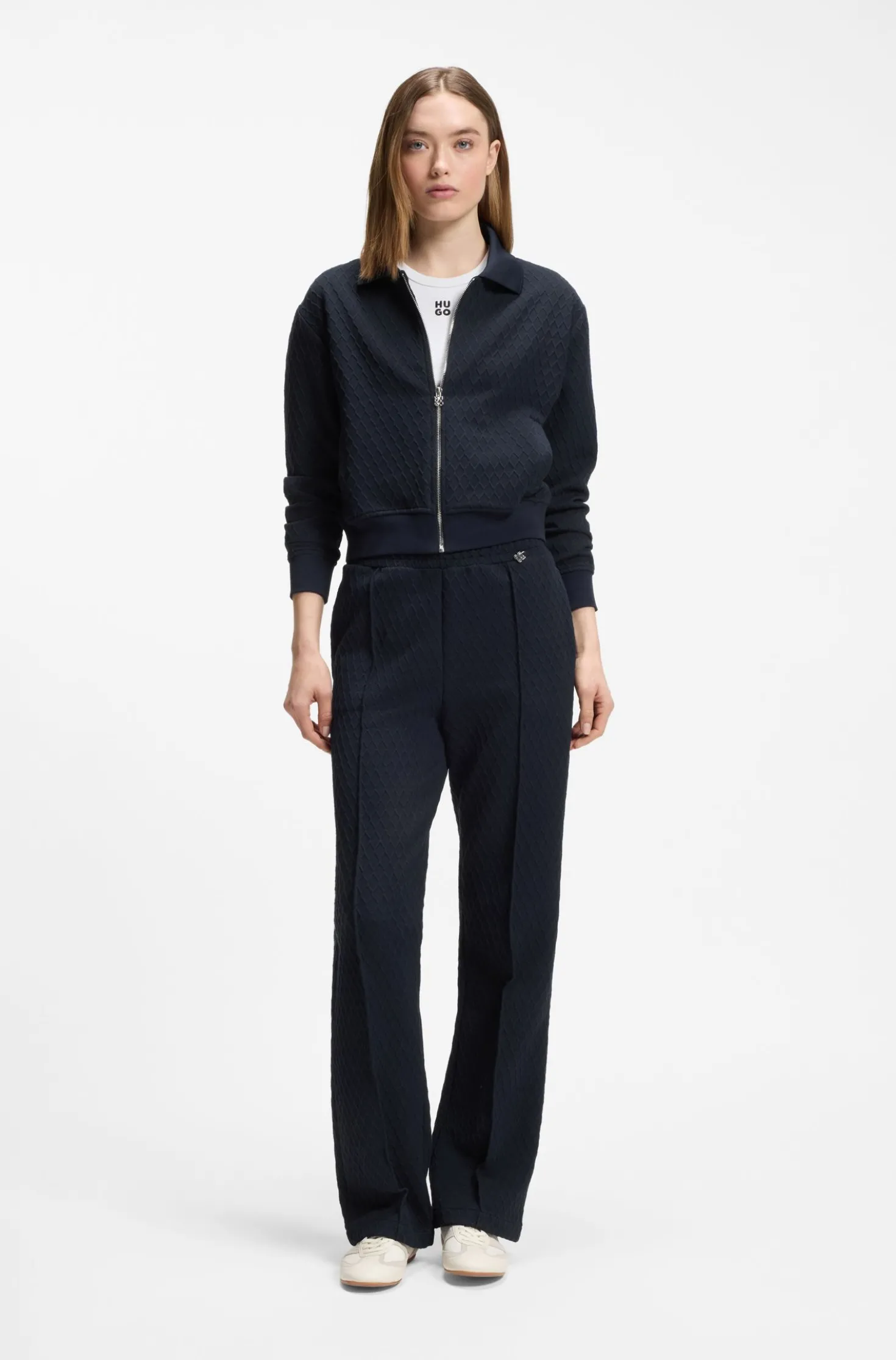 Straight-fit tracksuit bottoms in diamond jacquard