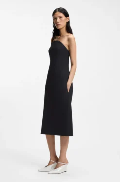 Strapless dress in stretch crepe with built-in corset