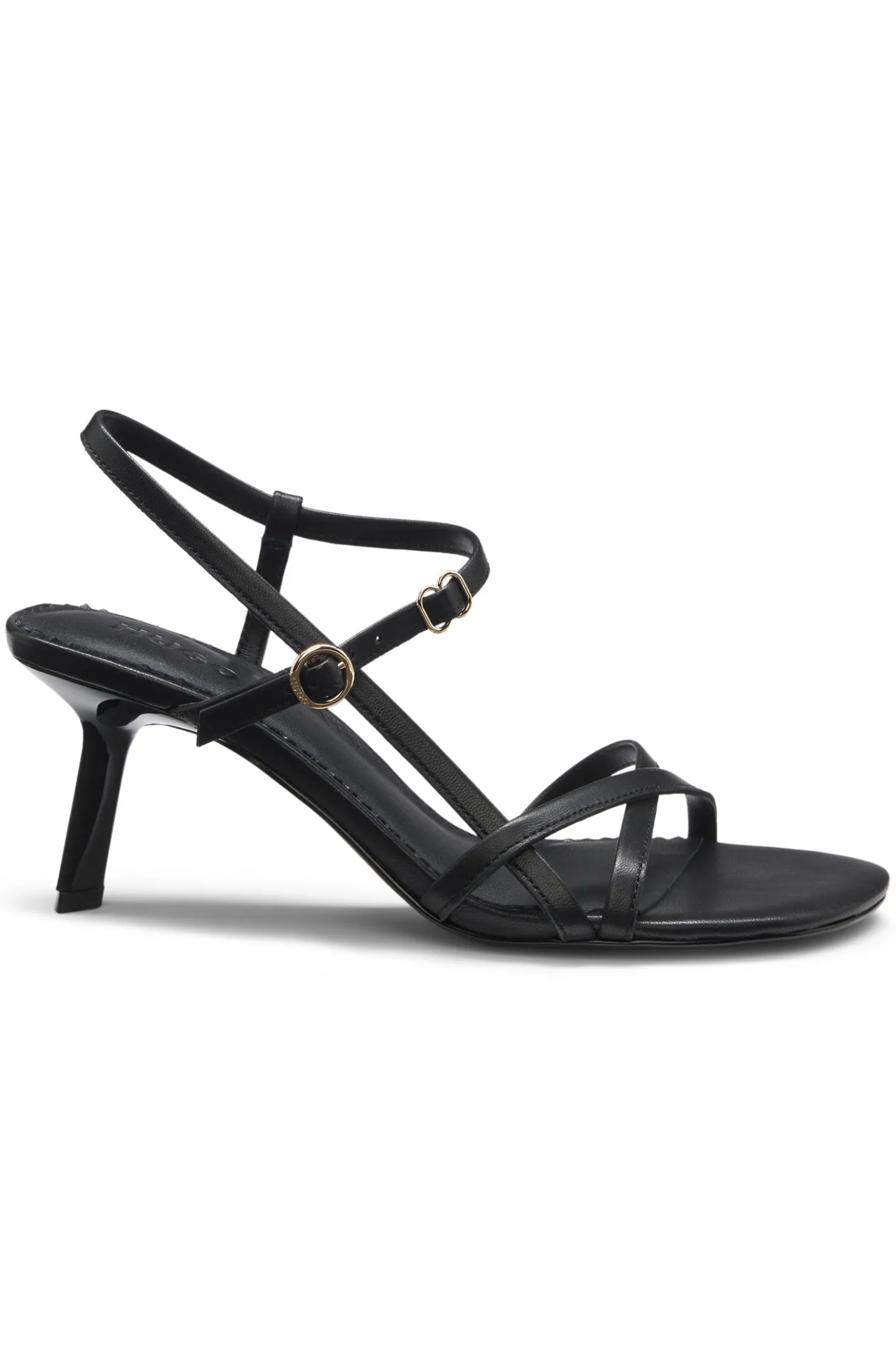 Strappy sandals in leather with asymmetric heel