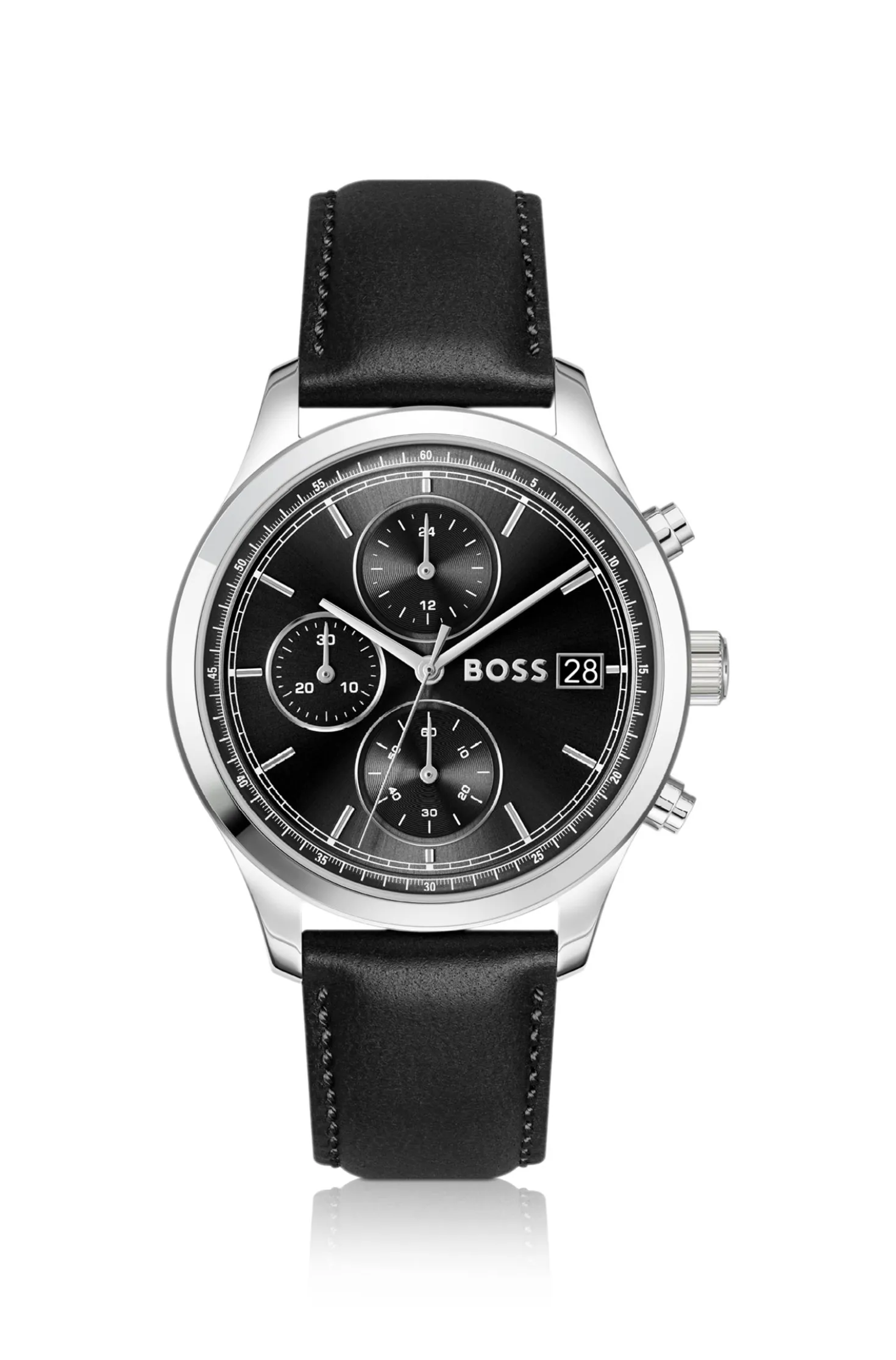 Stratus chronograph watch with black leather strap