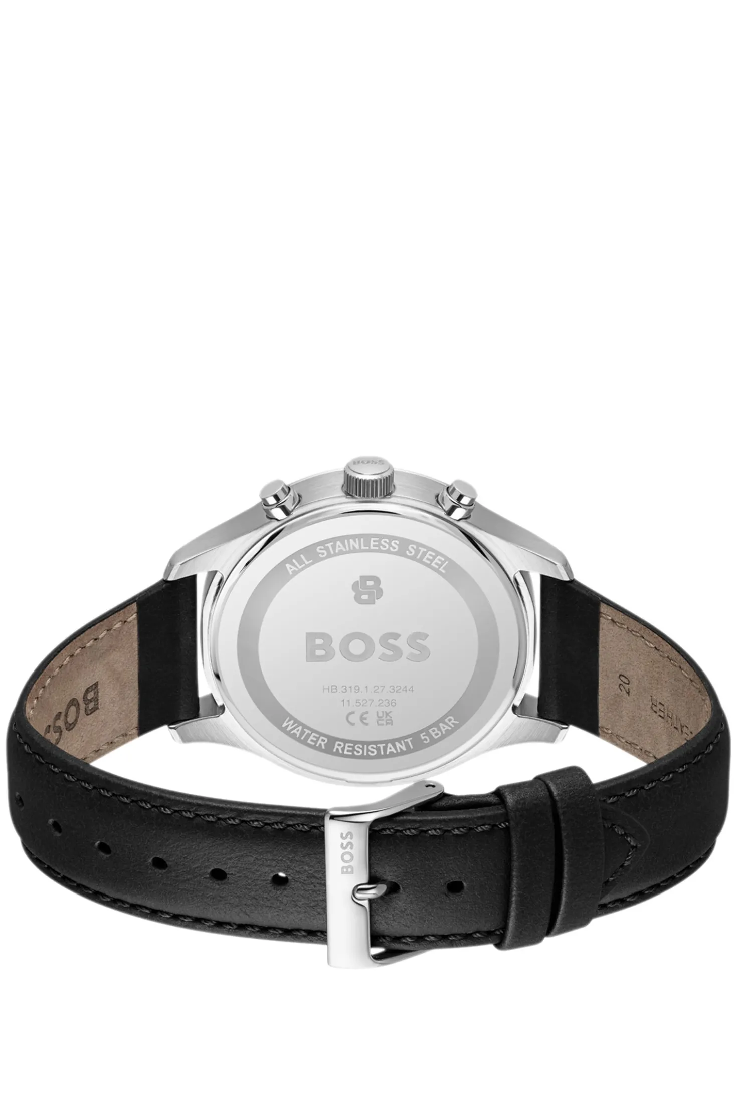 Stratus chronograph watch with black leather strap