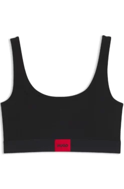Stretch-cotton bralette with red logo label