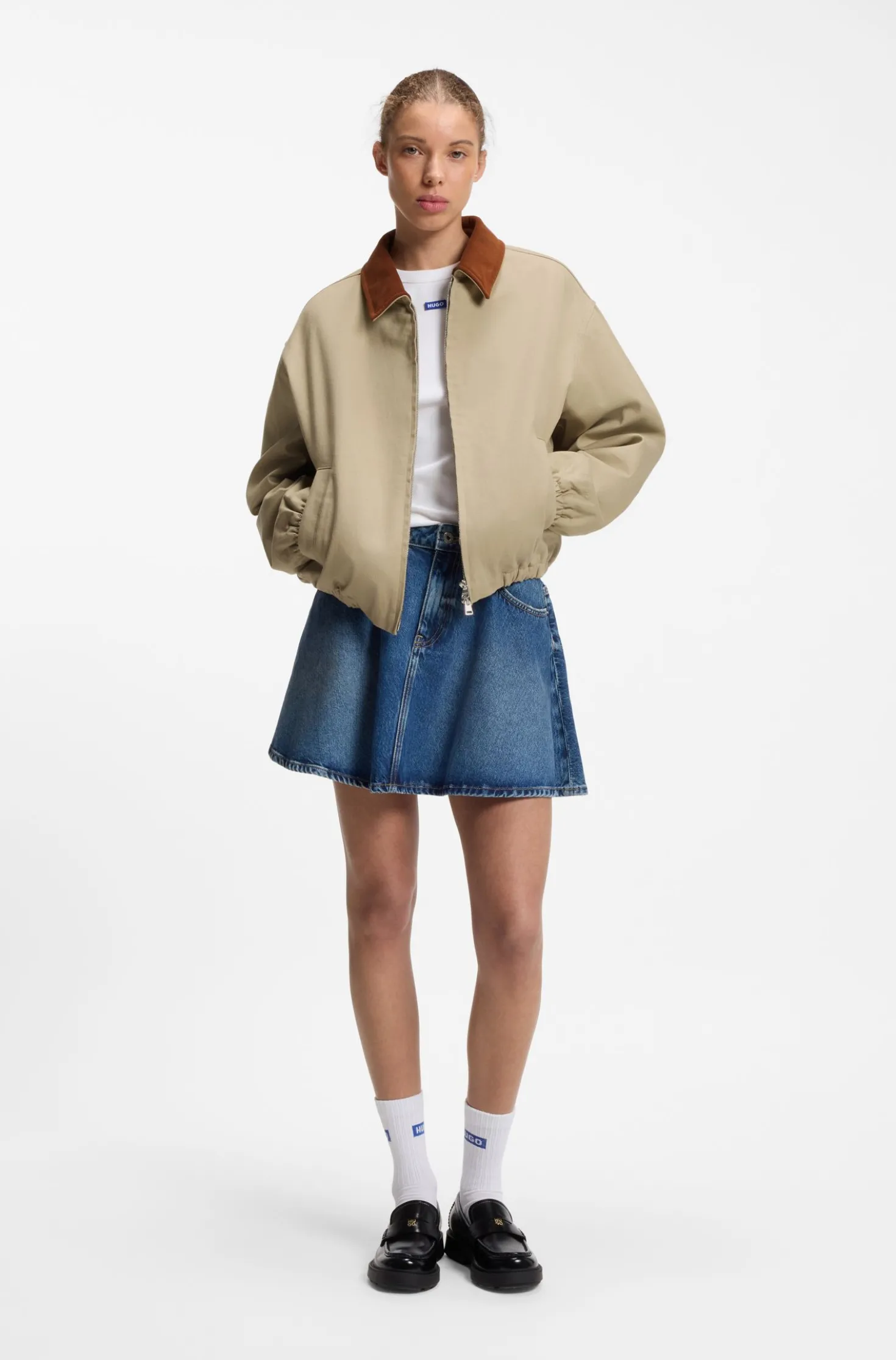 Stretch-cotton jacket with contrast corduroy collar