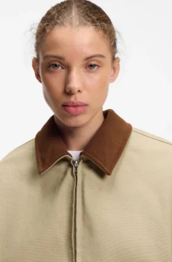 Stretch-cotton jacket with contrast corduroy collar